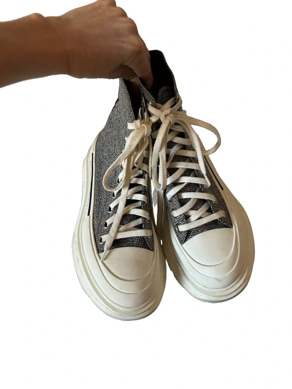 Alexander McQueen Tread Slick High Top Sneakers 37.5 Grey Tweed Platform
